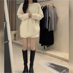 针织毛衣白色连衣裙子女秋冬季大衣内搭高级感穿搭配一整套装秋冬