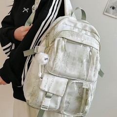 中学生向け中国風学生用バッグ、透明で多ポケット、男女兼用、大容量、防水、耐摩耗性、個性的な軽量高級リュックサック