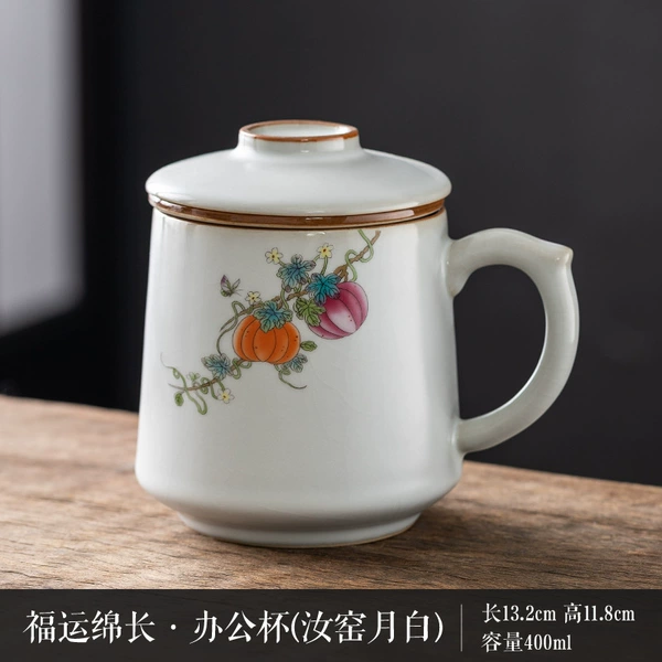 Ru Kiln Office Cup-Moon White-Long Luck