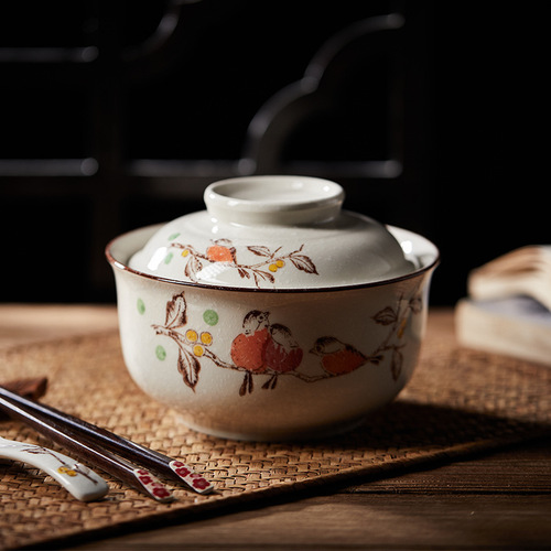 Japanese 6.5-inch instant noodle bowl with lid lunch box student underglaze ceramic set ramen bowl canteen tableware