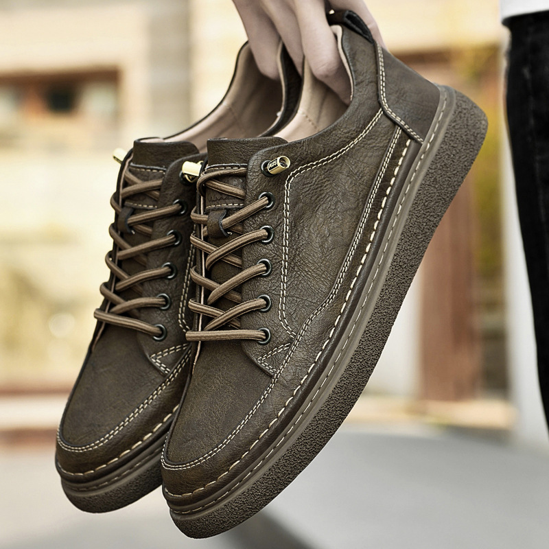 Modische Leder Sneaker Für Herren Atmungsaktive Freizeitschuhe_voghion.com