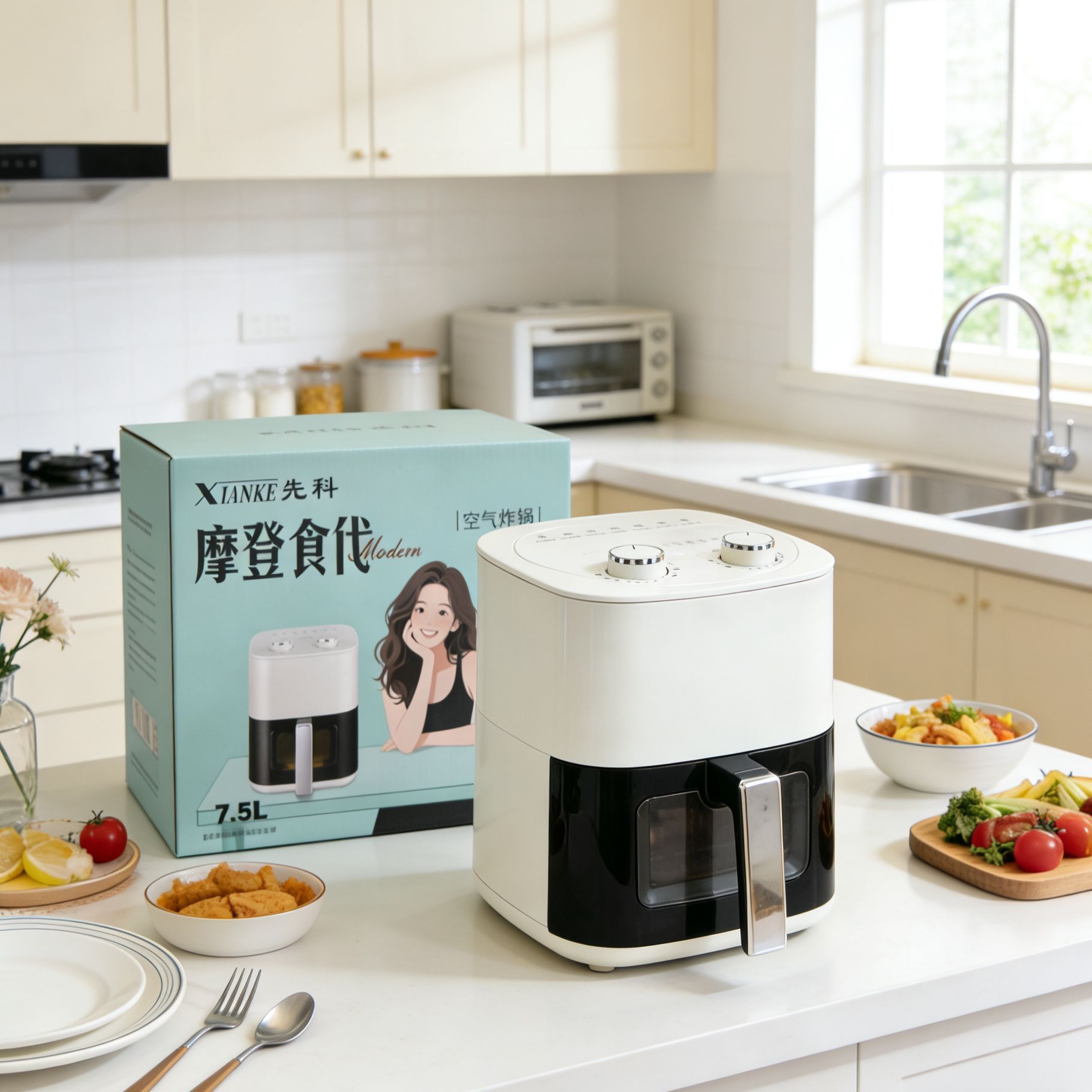 La nueva freidora eléctrica integrada integrada de 6L de maquinaria doméstica inteligente multifuncional Chigo