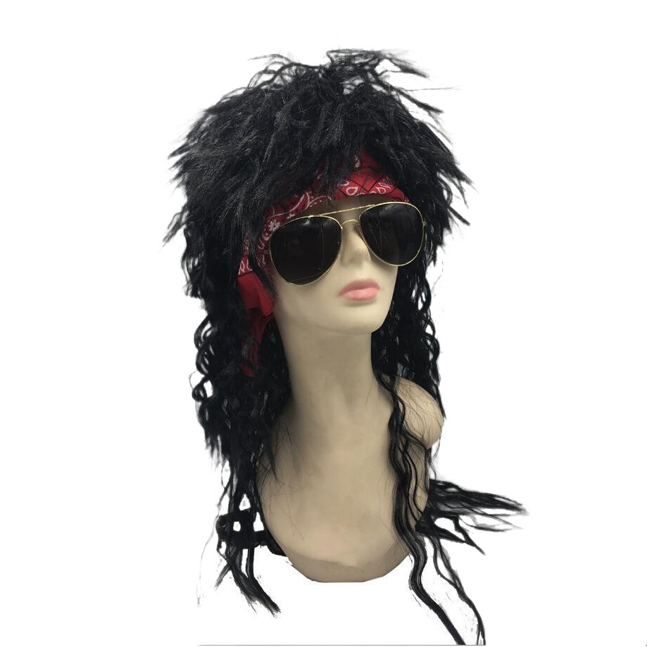 Europa y América 80's vintage mecedora estilo largo y rizado pelo mullido maíz caliente fideos instantáneos rollo negro explosión cabeza roca peluca