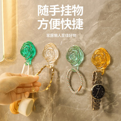 輕奢多功能玫瑰掛鈎廚房浴室免打孔透明掛鈎宿舍強力無痕粘膠鈎子