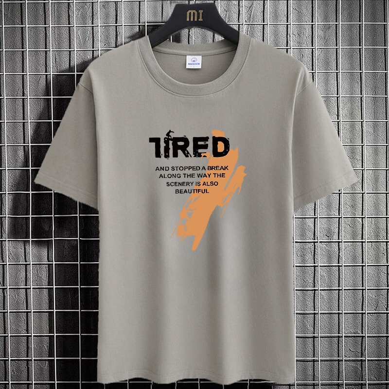 Plus Size Versatile Half-Sleeve Men's T-Shirt Base Shirt Youth Summer Short-Sleeve T-Shirt Men's Round Neck Trendy Printed Ins Top