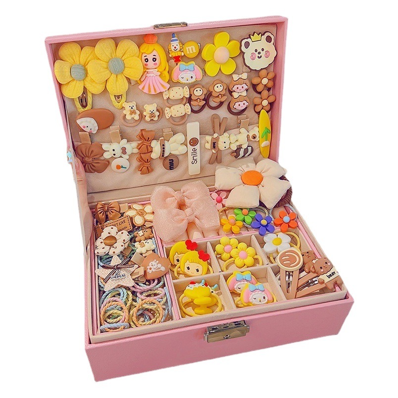 Tocado nuevo para niños, caja de joyería de regalo de cumpleaños para niñas, conjunto de accesorios para el cabello de princesa para niñas, caja de regalo, pinza para el pelo para bebés