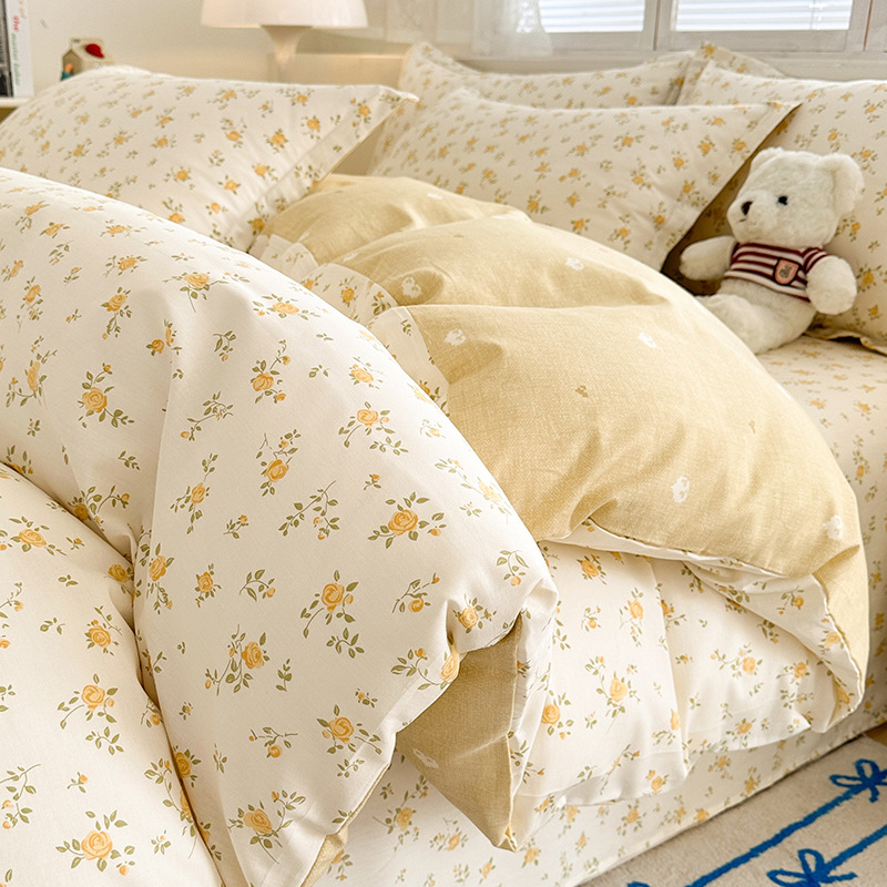 2025 nuevo traje de cuatro piezas de cama de algodón pequeño y fresco algodón de invierno funda de edredón sábana sábana ropa de cama de dormitorio juego de cama