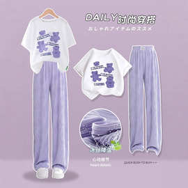 女童夏季短袖套装洋气时髦衣服大童儿童运动服阔腿裤女孩夏装童装