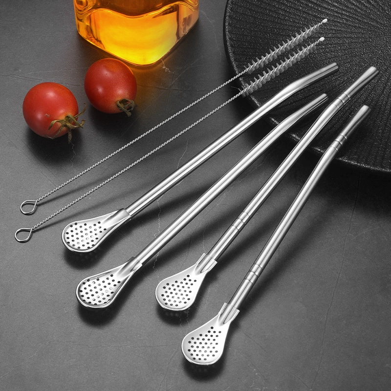 304 из нержавеющей стали соломенный дуршлаг Творческий двойного назначения Matai ложка напиток кофе фильтр соломы смешивания ложка