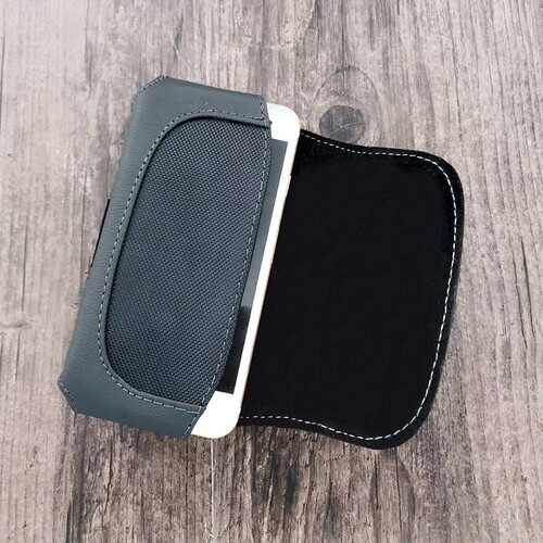 Leather phone waist case with lychee pattern, horizontal model, adjustable strap, universal leather case for the elderly, general factory, model 7.0
