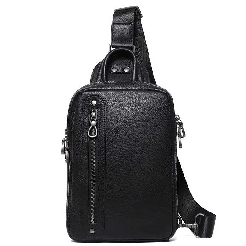 Túi đeo chéo nam da bò thật kiểu đeo ngực tiện lợi 18×8×31 cm — Màu đen chi tiết 7