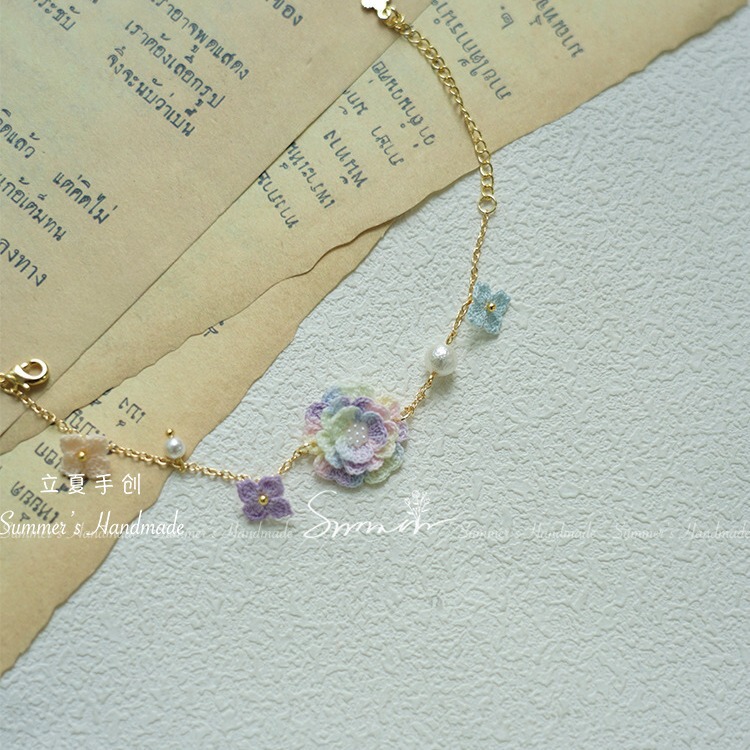 Micro Hook Jewelry Finished Rose Flower Bracelet Handmade Crochet Micro Hook Earrings Original Design Fresh Mori Style