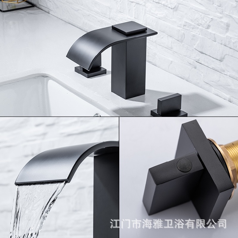 Washbasin, washbasin, split faucet, waterfall bathroom, three-hole washbasin, countertop, cold and hot faucet, three-piece set Application Scenario