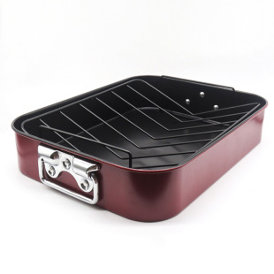 Red carbon steel non-stick roast chicken plate square double-ear handle turkey tray kitchen oil draining grilled fish meat frying pan Outdoor