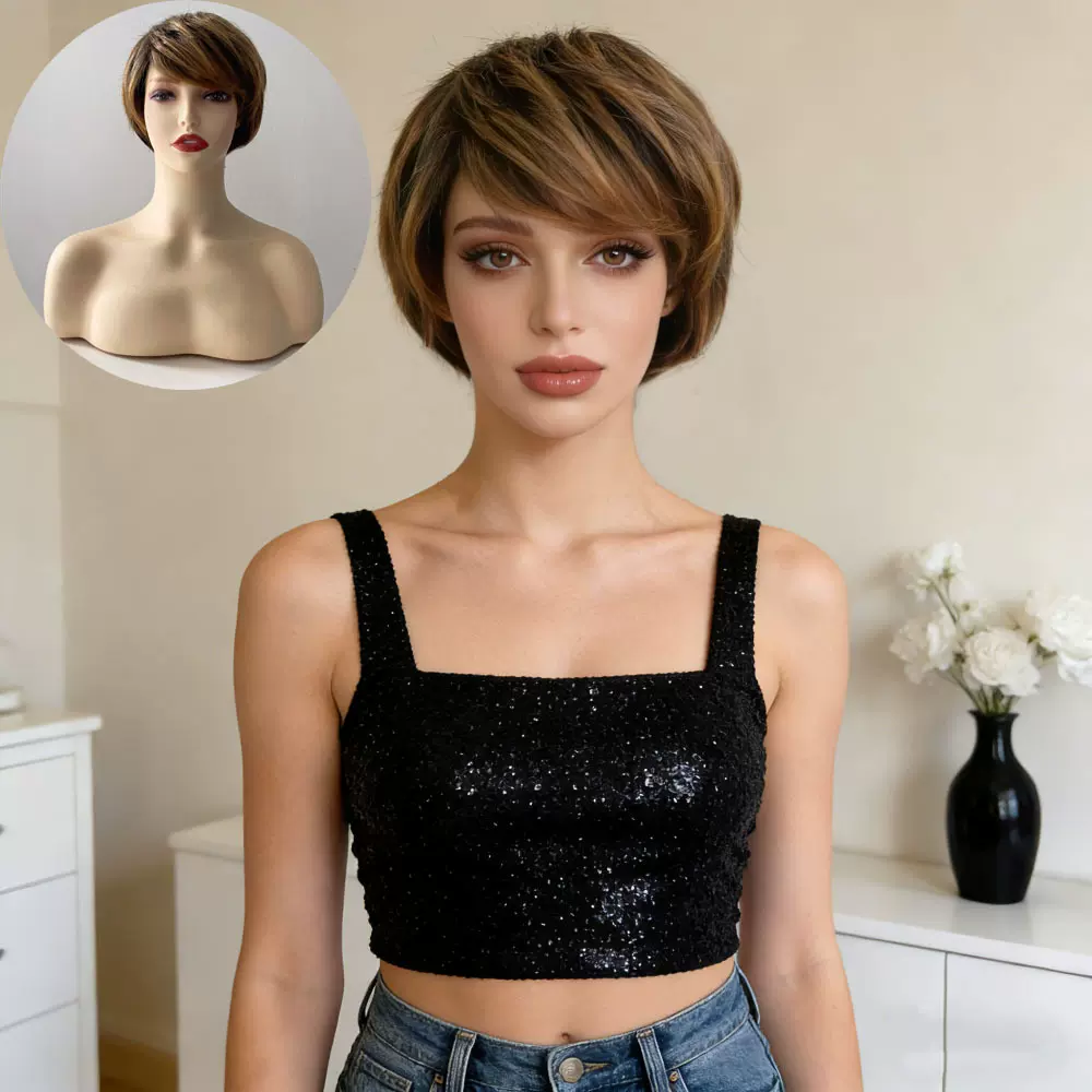 跨境新品假发女欧美时尚短卷发外贸化纤头套女亚马逊货源厂家批发