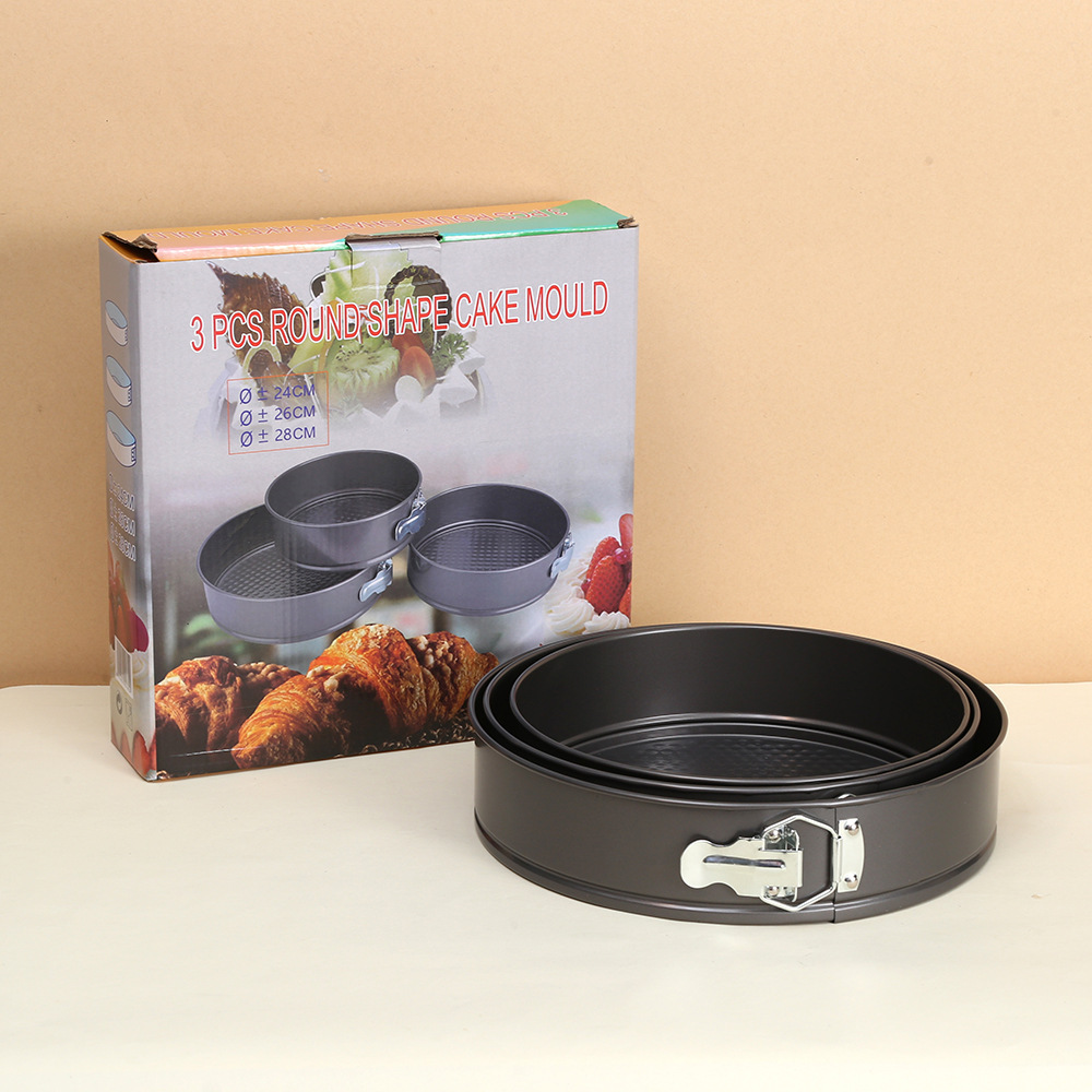 Molde para hornear pasteles transfronterizo del fabricante, redondo y cuadrado, con hebilla, antiadherente, resistente a altas temperaturas, fácil de limpiar, base extraíble, fácil desmolde para hornear.