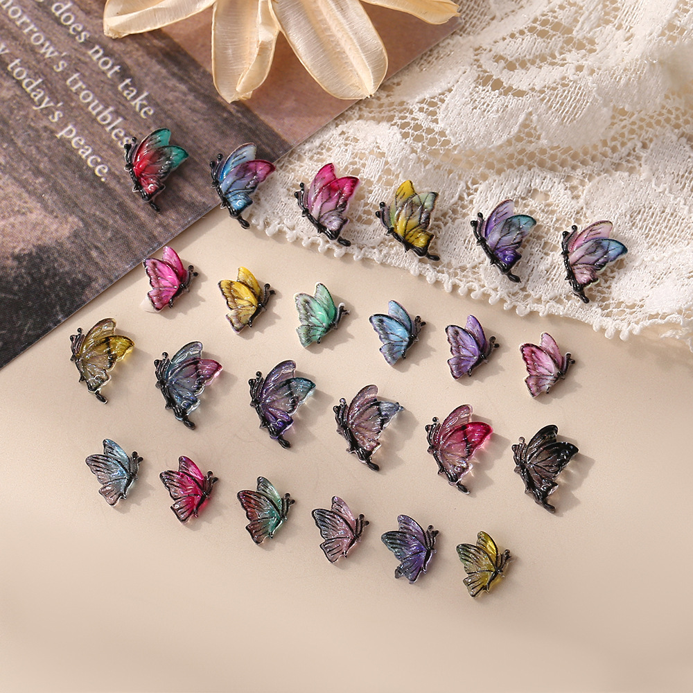 Colorful resin butterfly nail art accessories, trendy 3D nail accessories, mini nail decorations, DIY materials