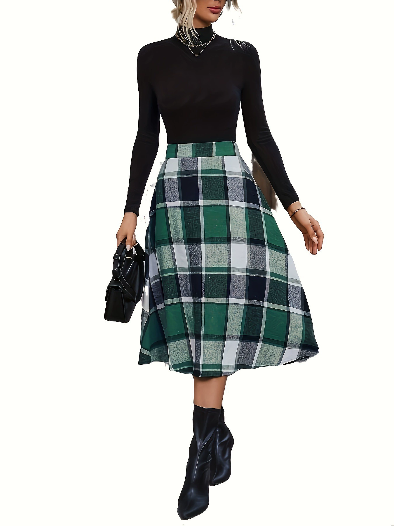 Женская элегантная клетчатая юбка больших размеров розово-красная контрастная A