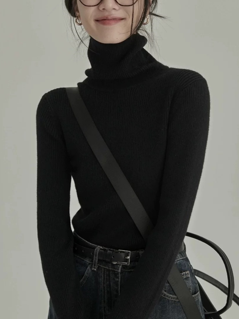 香港風デザインのハイネックインナーソフトニットセーター レディース 2025冬新作 小柄な方向けニットトップス