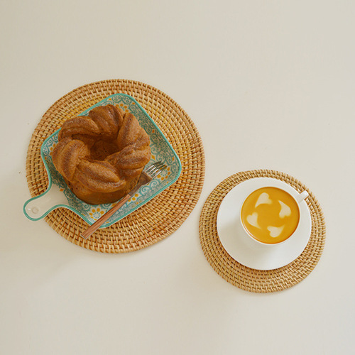 Purely handmade autumn rattan Vietnamese rattan mat set anti-scalding coaster pot mat insulation pad wooden storage tea set accessories