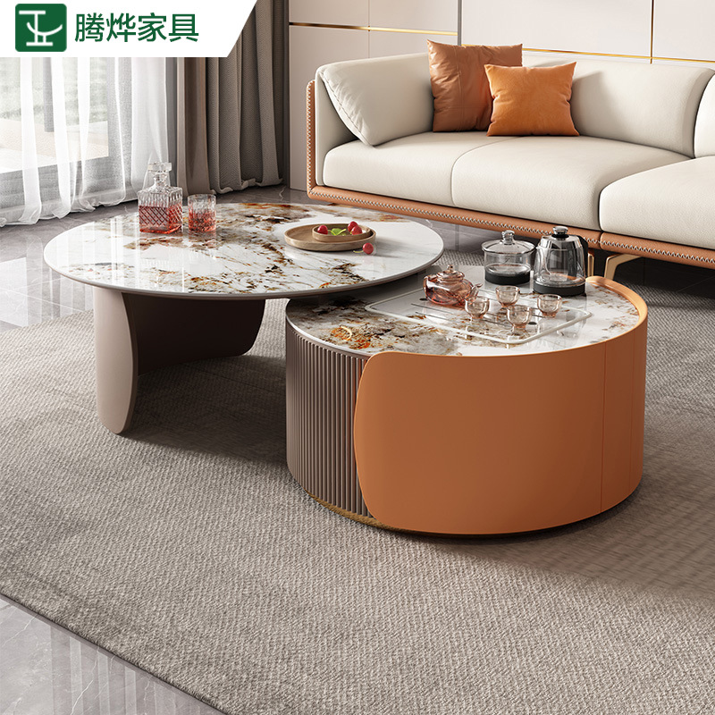 Kungfu Online tea table Light circular a living room TV cabinet combination modern Simplicity Light extravagance household stretching round table