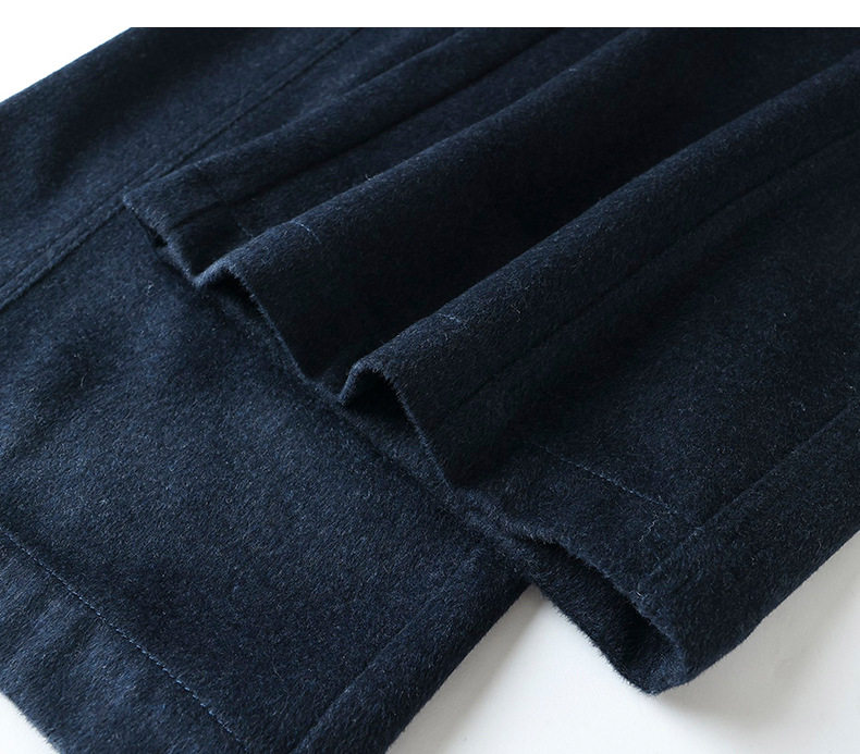 Quần ống rộng lưng cao dáng suông chất len cashmere phối len cừu — Xanh navy chi tiết 17