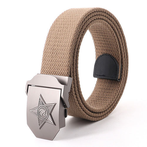 Soviet military emblem canvas belt thickened men's outdoor jeans tactical alloy jeans belt manufacturer wholesale
