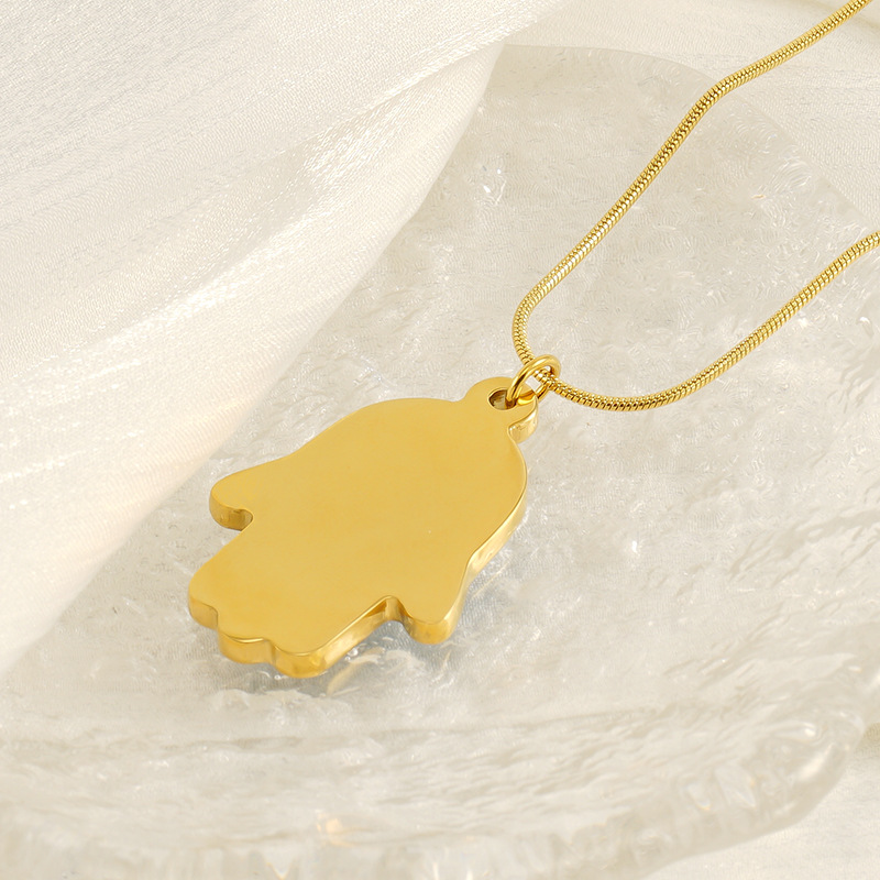 Europa y América retro mano de Fátima colgante azul turco ojos palma del diablo ojo collar de acero inoxidable mujer