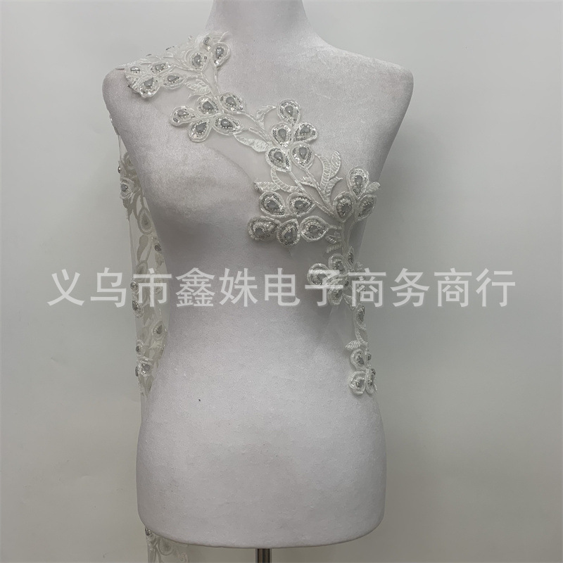 高品质立体花朵水钻仿珍珠刺绣DIY蕾丝网纱花边衣领装饰服装辅料