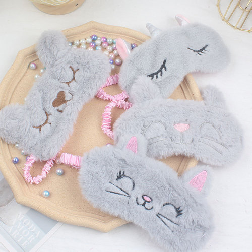 New Korean version of cute plush cartoon sleeping comfortable blackout eye mask healing cat unicorn eye mask