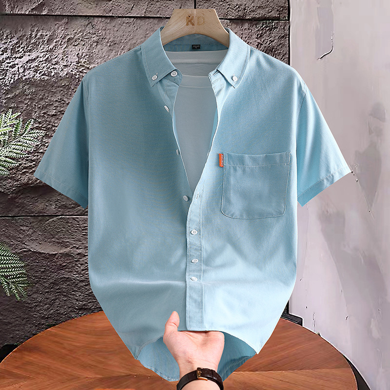 Men's Summer Pure Cotton Oxford Short-Sleeved Shirt, Slim Fit, Pointed Collar, No-Iron Treatment, Casual Breathable Shirt Wholesale Men's Summer Pure Cotton Oxford Short-Sleeved Shirt, Slim Fit, Pointed Collar, No-Iron Treatment, Casual Breathable Shirt Wholesale