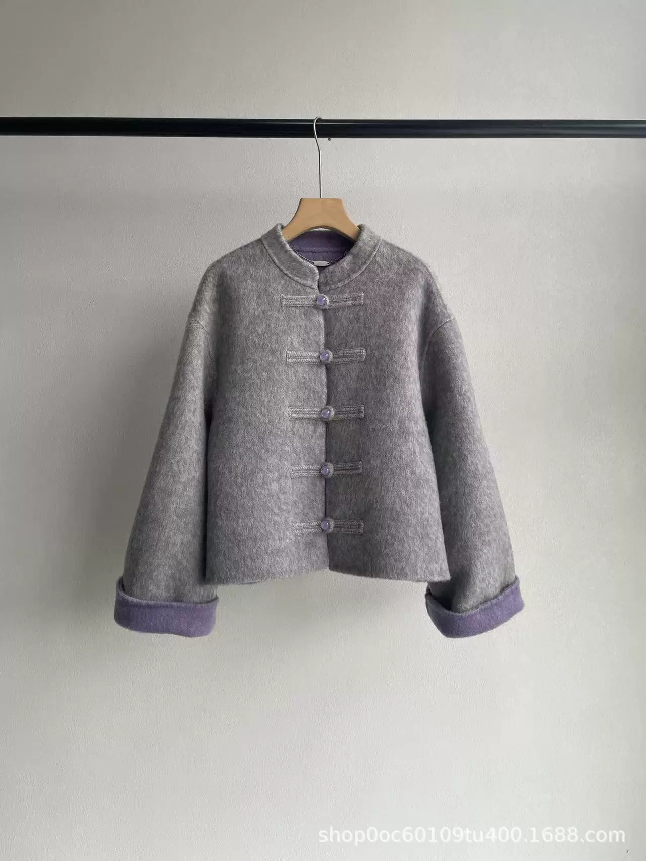 Double-sided demi-season short woolen jacket, Chinese style