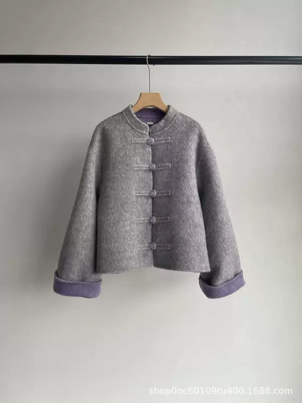 Double-sided demi-season short woolen jacket, Chinese style