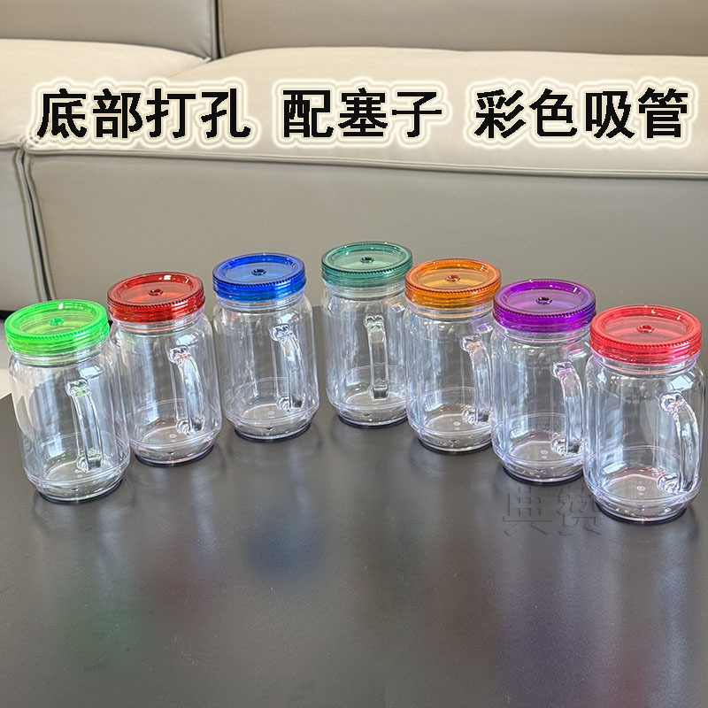 双层AS20oz塑料雪花球双层塑料杯梅森罐带手柄可DIY马克杯鸡公杯