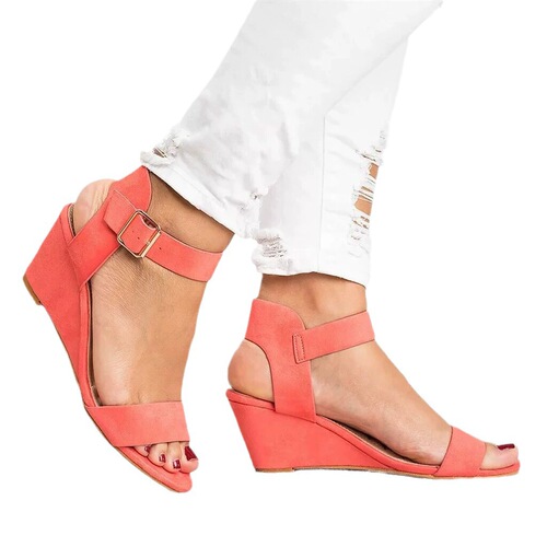Women's Plus-size Fashionable Sandals, Solid Color, European and American Style, Fish-mouth Open-toe, Strap Design, Height-increasing Wedge Heels, Outwear, Size 43