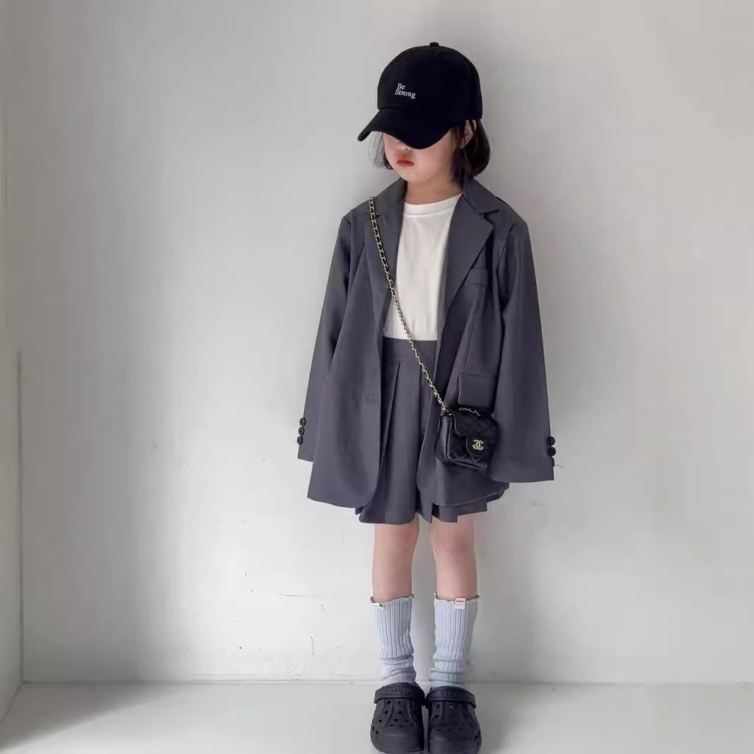 儿童西装外套女童2025秋季新款韩版休闲洋气时髦中大童百褶裙裤