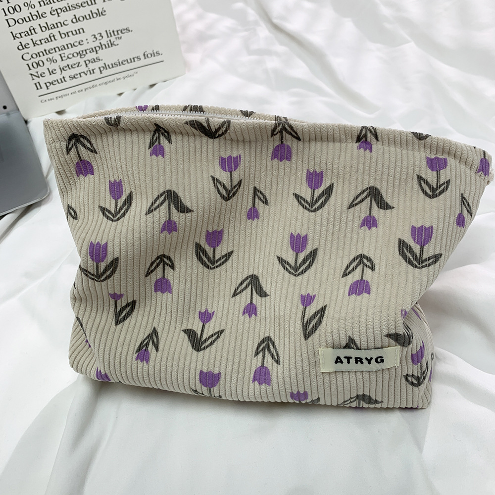 Bolsa de maquillaje de lana de flor de mano de mujer bolsa portátil para productos de cuidado de la piel bolsa de lavado de gran capacidad pequeña y fresca