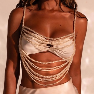 L5048Y European and American vest multi-tassel chain neck pearl top small vest body chain chest chain 2025