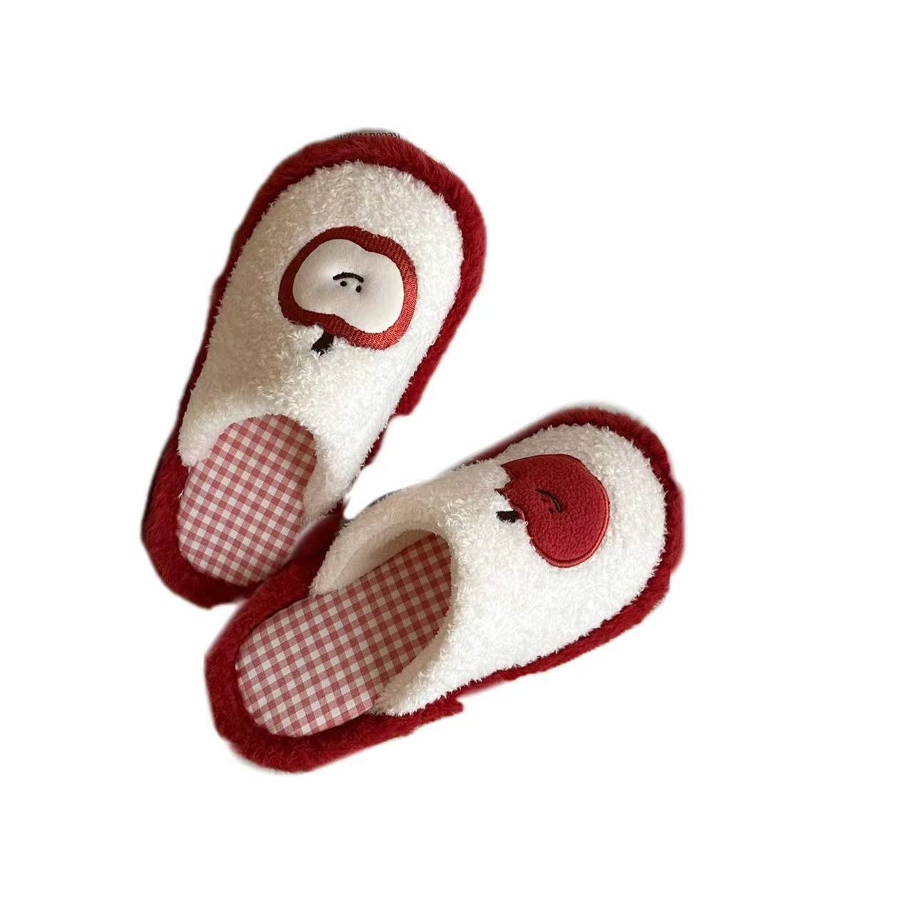 Hermosas zapatillas de peluche de manzana mujeres otoño invierno engrosado antideslizante calentamiento zapatillas de luna pareja zapatillas de algodón interior