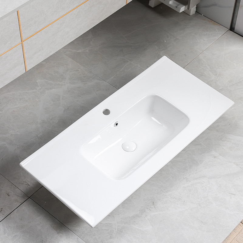 lavabo de cerámica brillante sensación de piel gabinete de baño lavabo hogar lavabo único lavabo encimera de lavabo integrado borde de corte