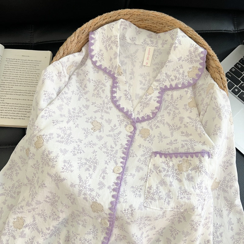 Pijama de mujer primavera y otoño pantalones de mangas largas nubes algodón de tinta de alta calidad media luna set de ropa de hogar al por mayor transfronterizo