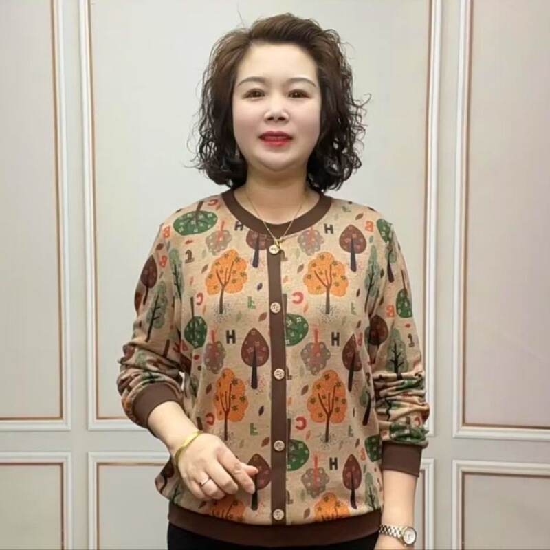 Mom's Clothing 2026 Spring New Stylish Loose-Fitting Long-Sleeve Sweatshirt, Age-Reducing Round-Neck T-Shirt, Slimming Top