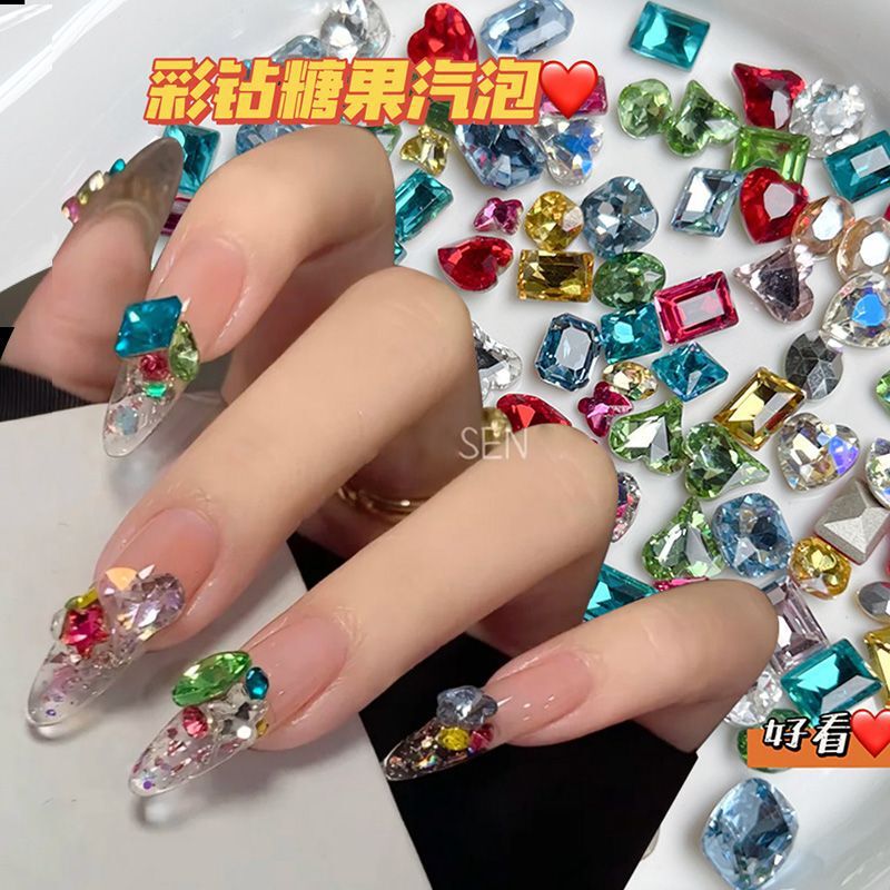 Explosions Color Candy Soda Nail Drill New Super Flash Monkey Mixed Color K9 Pointed Special-Shaped Drill Nail Jewelry