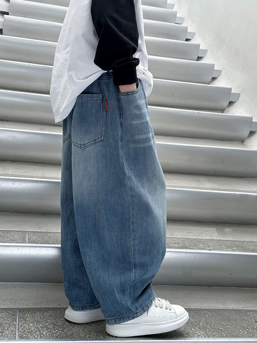 Panda Yuan Yuan Loose Straight Leg Pants Children's Jeans 2025 Autumn/Winter New Middle/Big Children Boys Thicker Pants