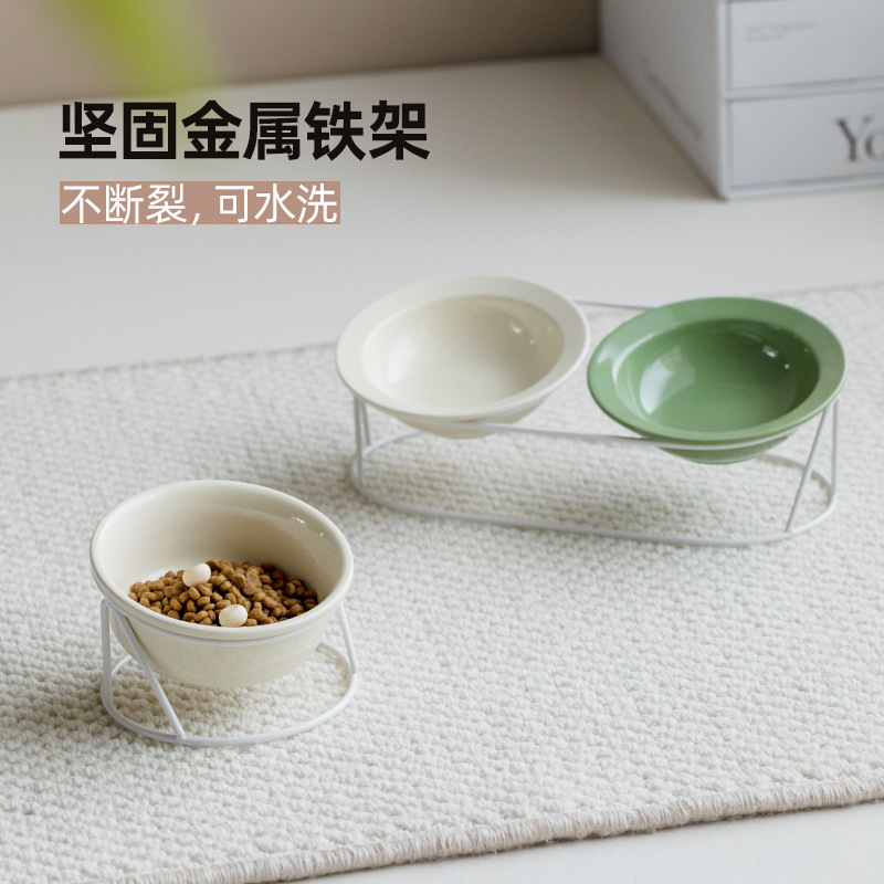 Cerámica inclinada para artículos de mascotas doble cuello protector de cuello para gatos tazón de comida para gatos aumento anti-derroquear tazón de agua para gatos y perros tazón de grano