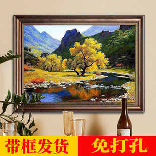 Green Mountains and Rivers, Landscape Paintings, Peonies, Prosperous Master Bedroom, Dining Room, European Style Large Frame High-End Decorative Paintings