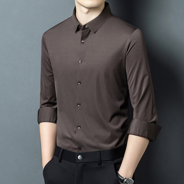 Cross-Border Foreign Trade Men's Seamless High-Elastic Long-Sleeved Shirt Men's Business Casual Non-Iron Spring and Autumn Solid Color Shirt Men's Clothing Cross-Border Foreign Trade Men's Seamless High-Elastic Long-Sleeved Shirt Men's Business Casual Non-Iron Spring and Autumn Solid Color Shirt Men's Clothing