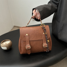 复古休闲学院风大容量纯色2025简约挂件单肩手提斜挎双肩女包包