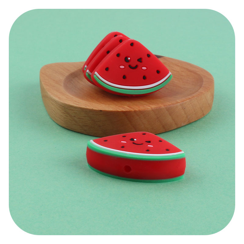 Creativo DIY bebé suministros de dibujos animados de silicona pequeña sandía juguete teether bebé molar pezón cadena teether Accesorios