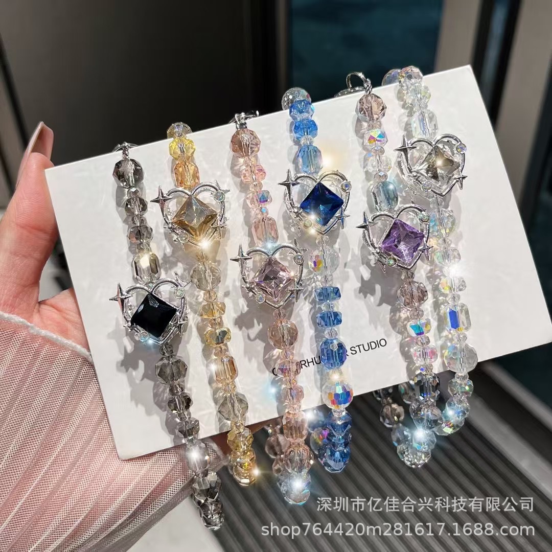 Amor zircon diamantes mariposa colgante de cristal cuentas de teléfono móvil colgante cadena de PVC ligera de lujo temperamento boutique doble cadena